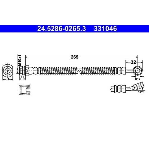 Bremsschlauch ATE 24.5286-0265.3 für HYUNDAI KIA, Vorderachse