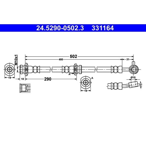 Bremsschlauch ATE 24.5290-0502.3 für NISSAN, Vorderachse rechts