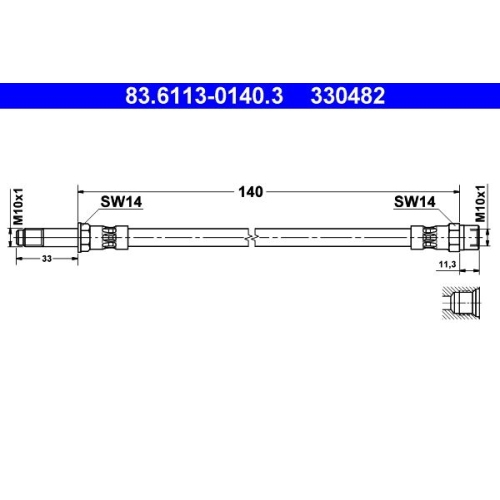 Bremsschlauch ATE 83.6113-0140.3 für FORD SEAT VAG, Hinterachse, am Bremssattel