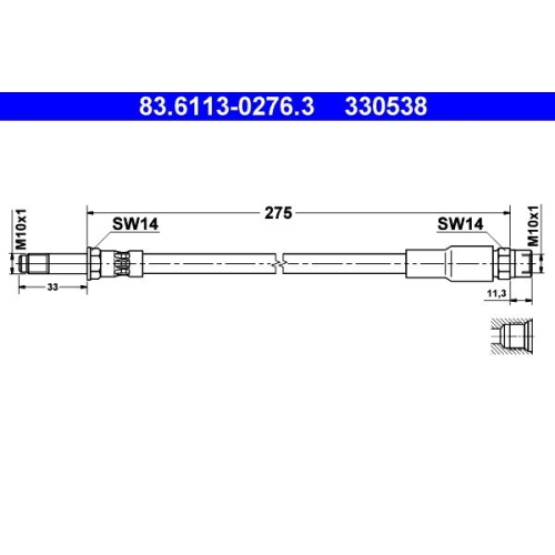 Bremsschlauch ATE 83.6113-0276.3 für BMW, Hinterachse, am Bremssattel