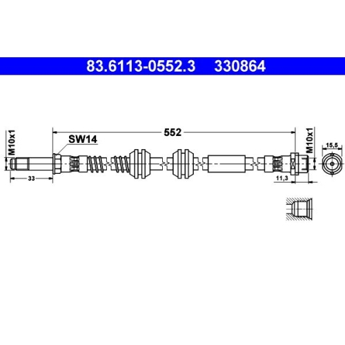 Bremsschlauch ATE 83.6113-0552.3 für VAG, Vorderachse