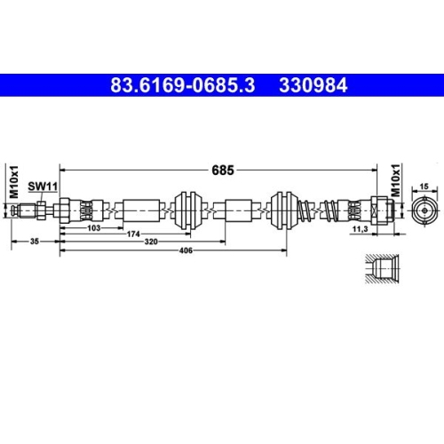 Bremsschlauch ATE 83.6169-0685.3 für VAG, Vorderachse