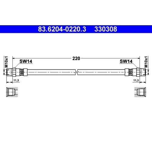 Bremsschlauch ATE 83.6204-0220.3 für MERCEDES-BENZ STEYR, Hinterachse