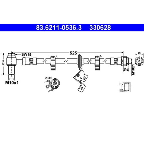 Bremsschlauch ATE 83.6211-0536.3 für MERCEDES-BENZ, Vorderachse links