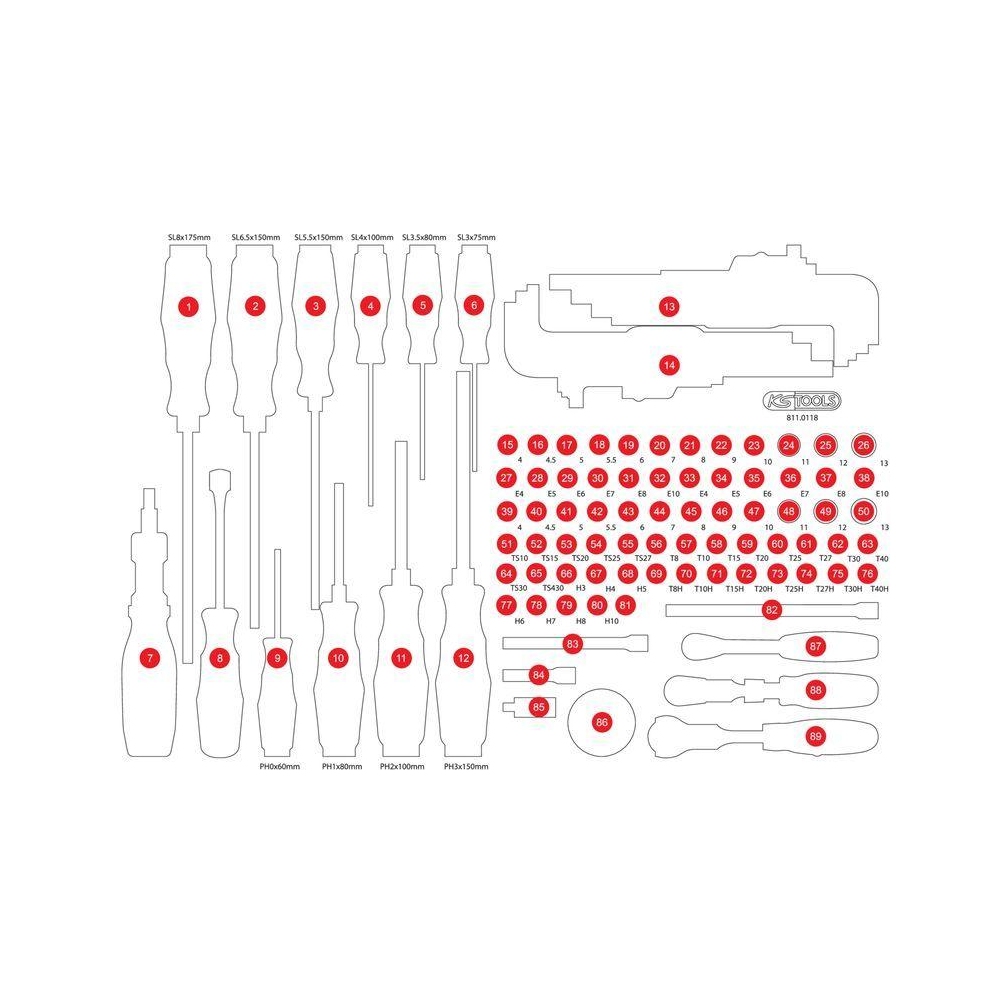 Schaumstoffeinlage, Sortimentskasten KS TOOLS 811.0105-97 für