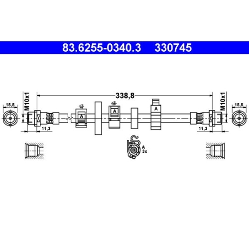 Bremsschlauch ATE 83.6255-0340.3 für VAG, Vorderachse rechts