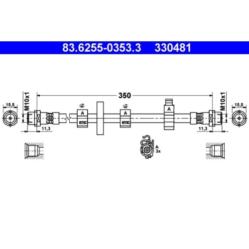 Bremsschlauch ATE 83.6255-0353.3 für VAG, Vorderachse links