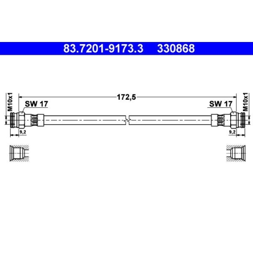 Bremsschlauch ATE 83.7201-9173.3 für FIAT, Hinterachse, mitte