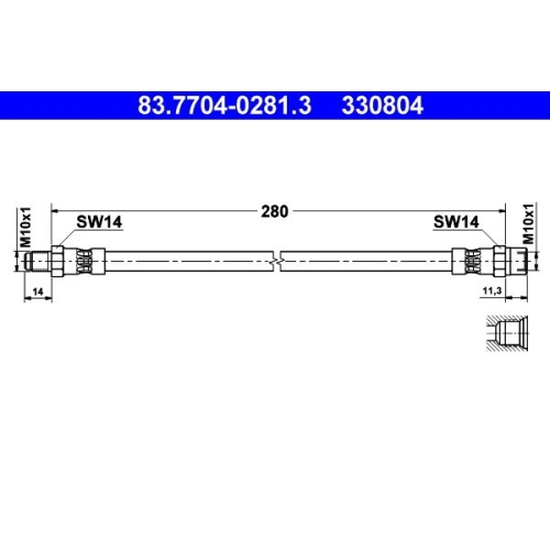 Bremsschlauch ATE 83.7704-0281.3 für ALFA ROMEO FIAT MERCEDES-BENZ, Hinterachse