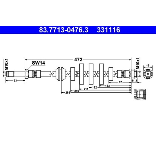 Bremsschlauch ATE 83.7713-0476.3 für VAG, Vorderachse