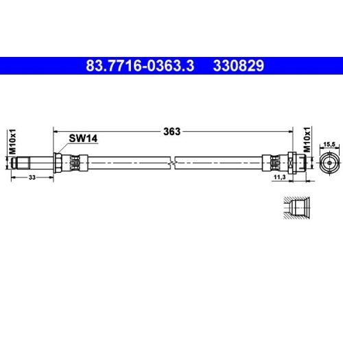 Bremsschlauch ATE 83.7716-0363.3 für MERCEDES-BENZ VAG, Hinterachse, Vorderachse