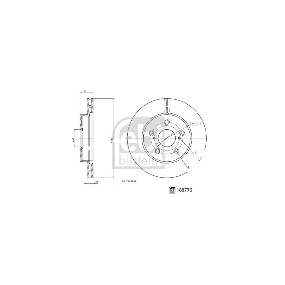 Bremsscheibe FEBI BILSTEIN 188776 für TOYOTA, Vorderachse