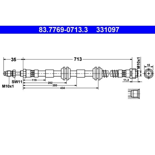 Bremsschlauch ATE 83.7769-0713.3 für PORSCHE VAG, Vorderachse