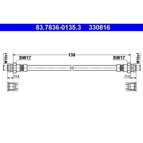 Bremsschlauch ATE 83.7836-0135.3 für SEAT VAG, Hinterachse