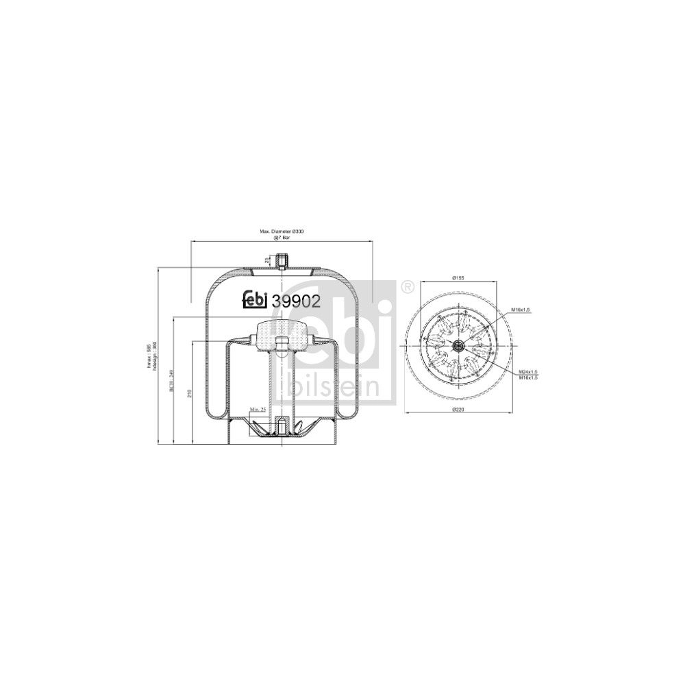 Febi Bilstein 39902 Luftfederbalg mit Stahlkolben , 1 Stück