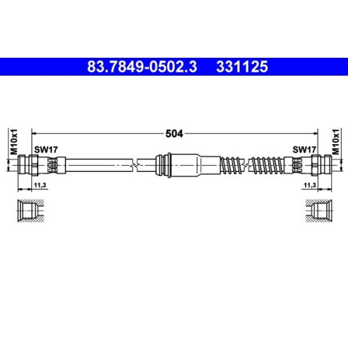 Bremsschlauch ATE 83.7849-0502.3 für SKODA VAG, Vorderachse