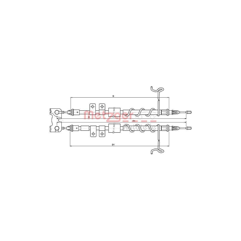 Seilzug, Feststellbremse METZGER 10.5337 für FORD, hinten links, hinten rechts