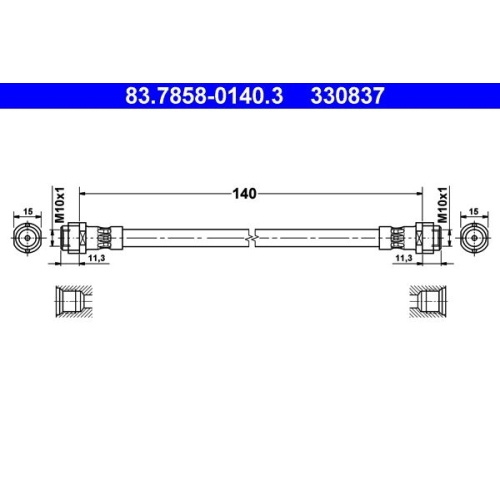 Bremsschlauch ATE 83.7858-0140.3 für SEAT SKODA VAG, Hinterachse