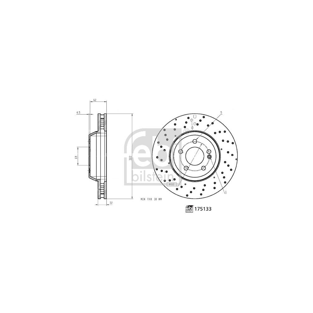 Bremsscheibe FEBI BILSTEIN 175133 für MERCEDES-BENZ, Vorderachse