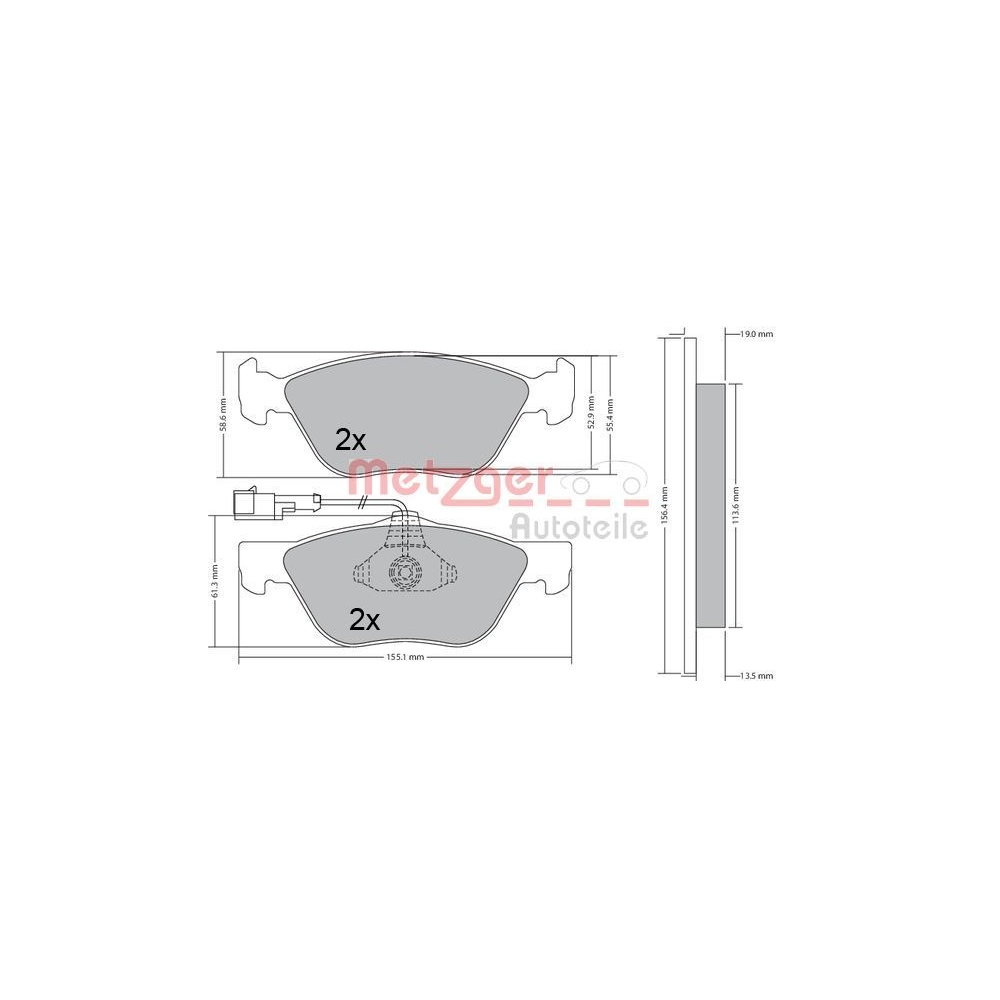 Bremsbelagsatz, Scheibenbremse METZGER 1170321 für ALFA ROMEO FIAT LANCIA