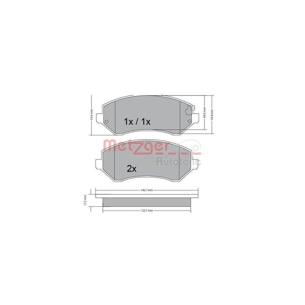 Bremsbelagsatz, Scheibenbremse METZGER 1170378 für CHRYSLER, Vorderachse