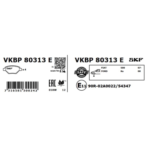 Bremsbelagsatz, Scheibenbremse SKF VKBP 80313 E für FIAT FORD, Vorderachse