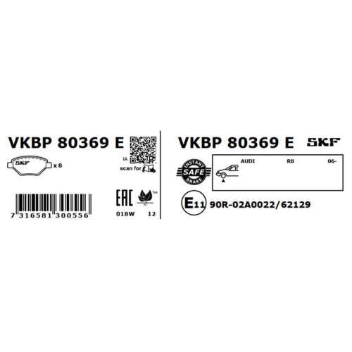 Bremsbelagsatz, Scheibenbremse SKF VKBP 80369 E für AUDI, Vorderachse