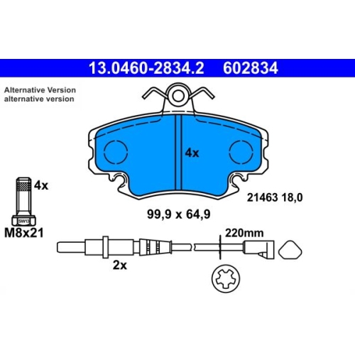 Bremsbelagsatz, Scheibenbremse ATE 13.0460-2834.2 für RENAULT DACIA, Vorderachse