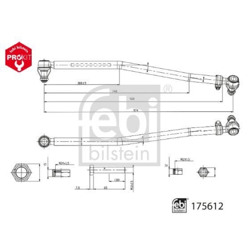 Febi Bilstein 1x 175612 Lenkstange mit Sicherungsmuttern