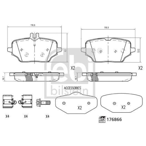 Febi Bilstein 1x 176866 Bremsbelagsatz mit Anbaumaterial