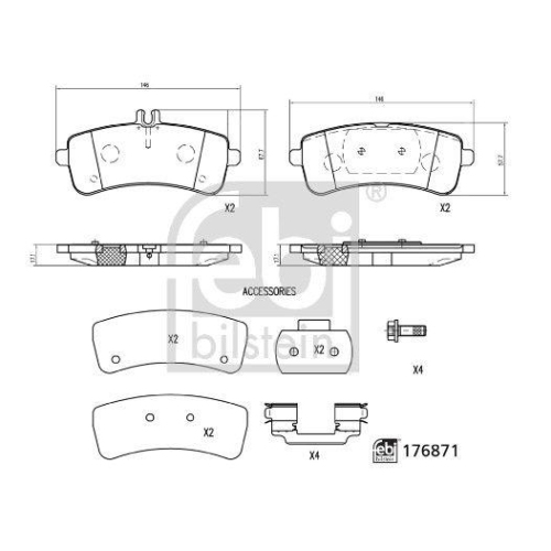 Febi Bilstein 1x 176871 Bremsbelagsatz mit Anbaumaterial