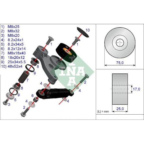 Reparatursatz, Spannarm-Keilrippenriemen INA 533 0118 10 für AUDI SKODA VW