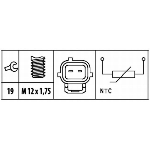 Sensor, Kühlmitteltemperatur HELLA 6PT 009 309-411 für FORD, Zylinderkopf, innen