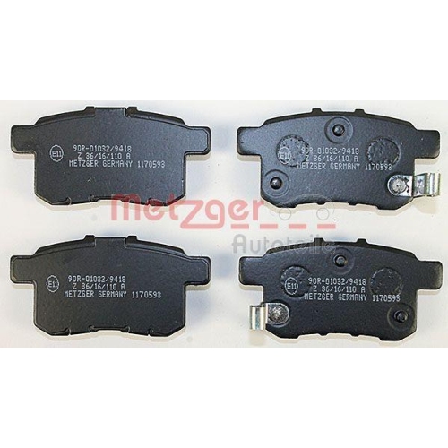 Bremsbelagsatz, Scheibenbremse METZGER 1170593 für HONDA, Hinterachse