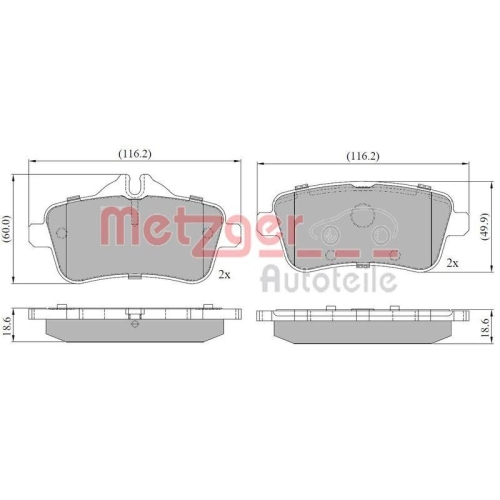 Bremsbelagsatz, Scheibenbremse METZGER 1170786 GREENPARTS für MERCEDES-BENZ