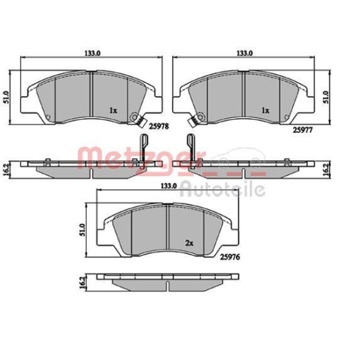 Bremsbelagsatz, Scheibenbremse METZGER 1170805 für HYUNDAI, Vorderachse