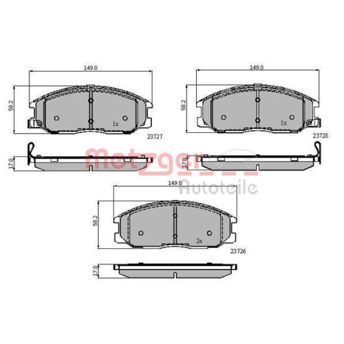 Bremsbelagsatz, Scheibenbremse METZGER 1170865 für SSANGYONG HYUNDAI KIA