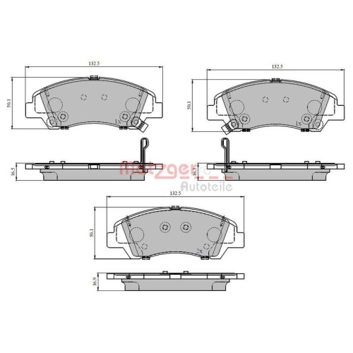 Bremsbelagsatz, Scheibenbremse METZGER 1170959 für HYUNDAI, Vorderachse