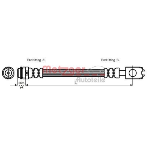 Bremsschlauch METZGER 4116210 für SKODA VAG, Vorderachse links