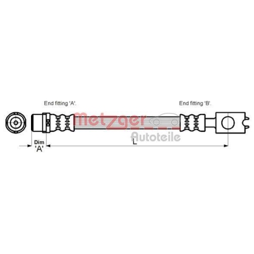 Bremsschlauch METZGER 4116213 für VAG, Hinterachse links, Hinterachse rechts