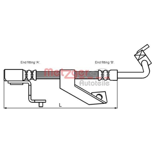 Bremsschlauch METZGER 4116218 für FORD, Vorderachse links, Vorderachse rechts