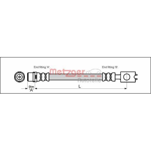 Bremsschlauch METZGER 4116222 für VAG, Hinterachse, Hinterachse links