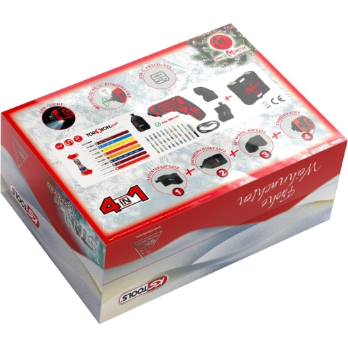 KS Tools 515.6699 Adventskalender mit Mini-Akkuschrauber-Satz und Bits, 31-tlg