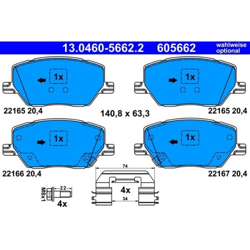 Bremsbelagsatz, Scheibenbremse ATE 13.0460-5662.2 für FIAT JEEP, Vorderachse