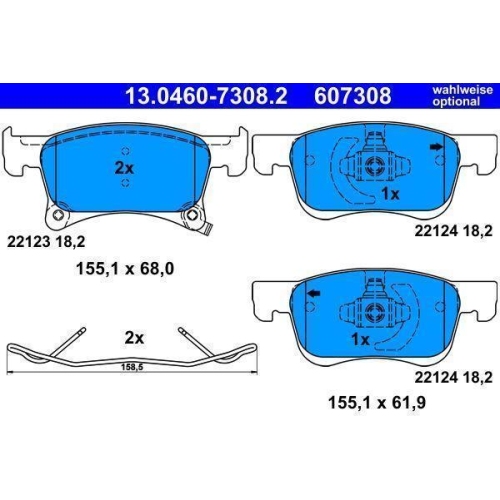 Bremsbelagsatz, Scheibenbremse ATE 13.0460-7308.2 für OPEL, Vorderachse