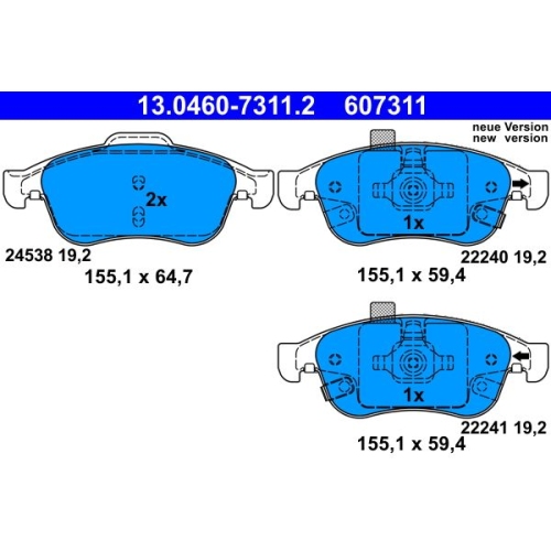 Bremsbelagsatz, Scheibenbremse ATE 13.0460-7311.2 für FIAT JEEP, Vorderachse