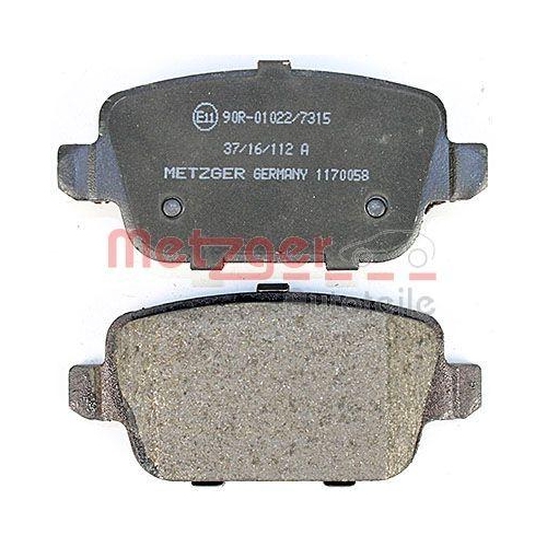 Bremsbelagsatz, Scheibenbremse METZGER 1170058 für FORD VOLVO, Hinterachse