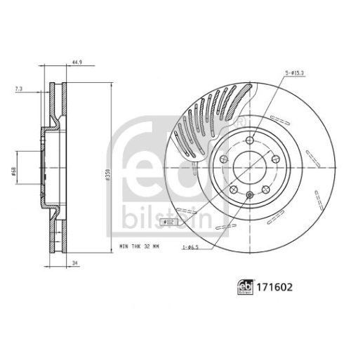 Bremsscheibe FEBI BILSTEIN 171602 für PORSCHE, Vorderachse links