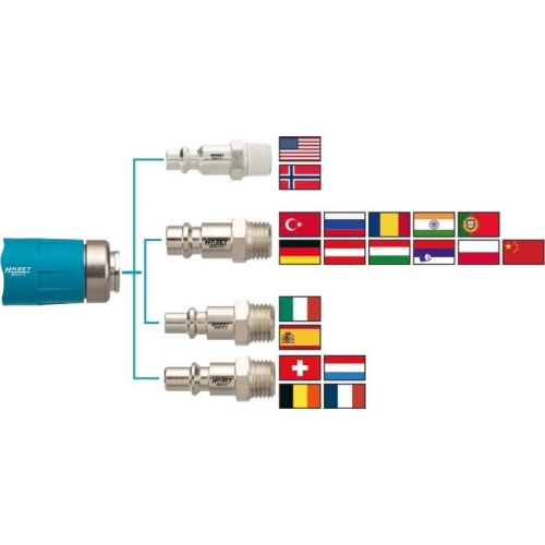 Hazet Druckluftleitung 9000-061 Verbinder Sicherheits Kupplung vernickelt blau