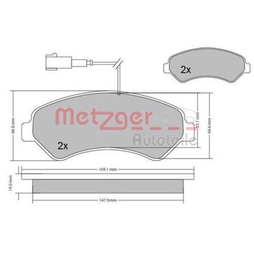 Bremsbelagsatz, Scheibenbremse METZGER 1170591 für CITROËN PEUGEOT, Vorderachse